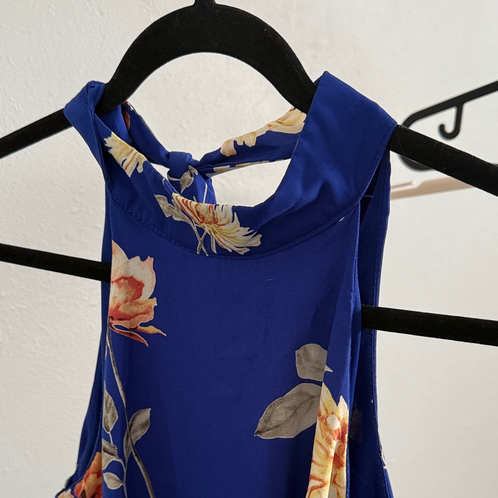 Lulus Womens Dress Small Blue Sleeveless Pullover Halter Lined Floral Flower USA